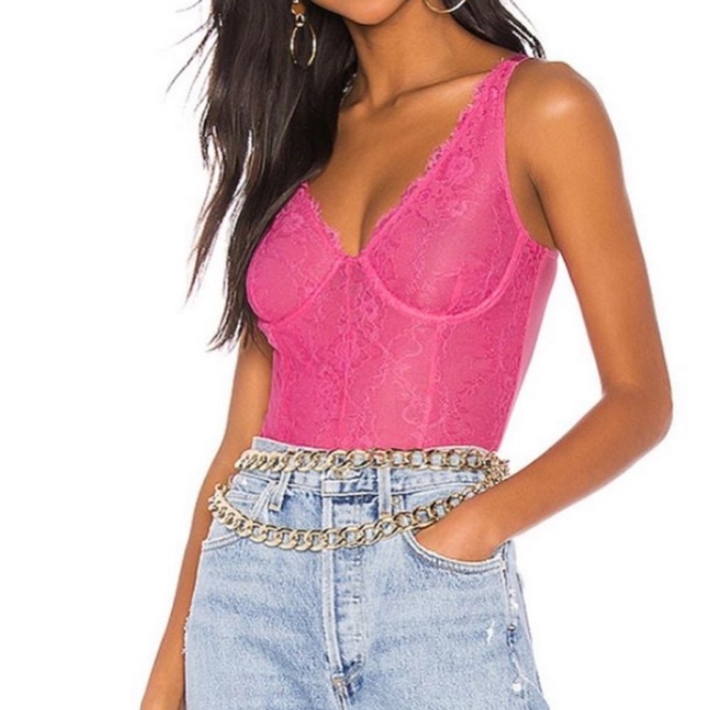Bardot pink lace bustier bodysuit